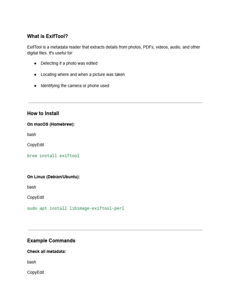 Reading Image Metadata With ExifTool - The Beginner's Manual | PDF