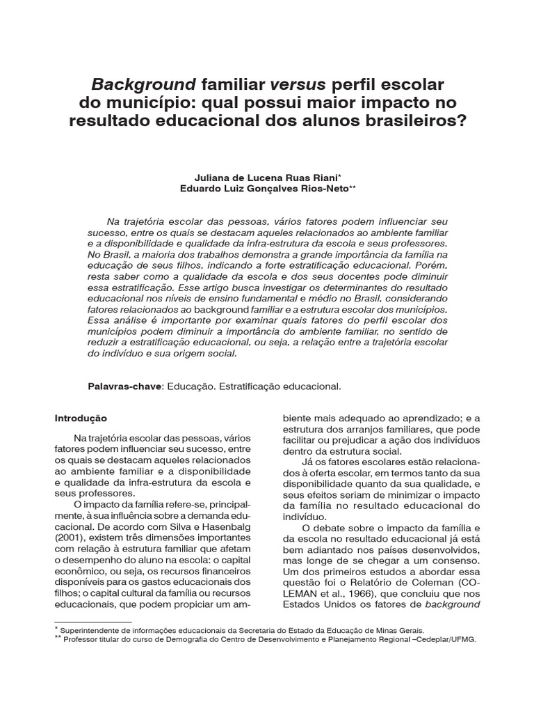 Impacto da Família e Escola na Educação | PDF | Família | Variável ...