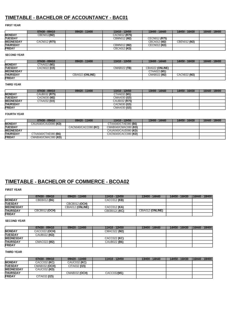 SOA Calendar 2025 Timetable Overview | PDF