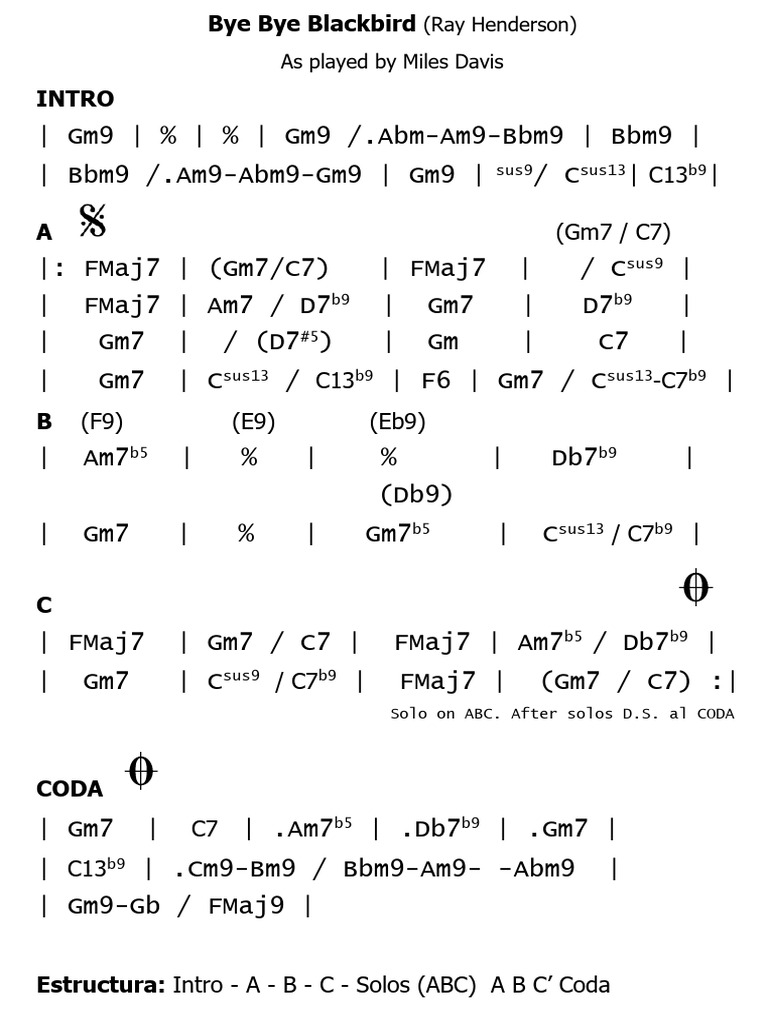 Bye Bye Blackbird Chord Chart | PDF