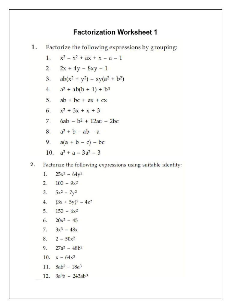 Factorization WS1 | PDF