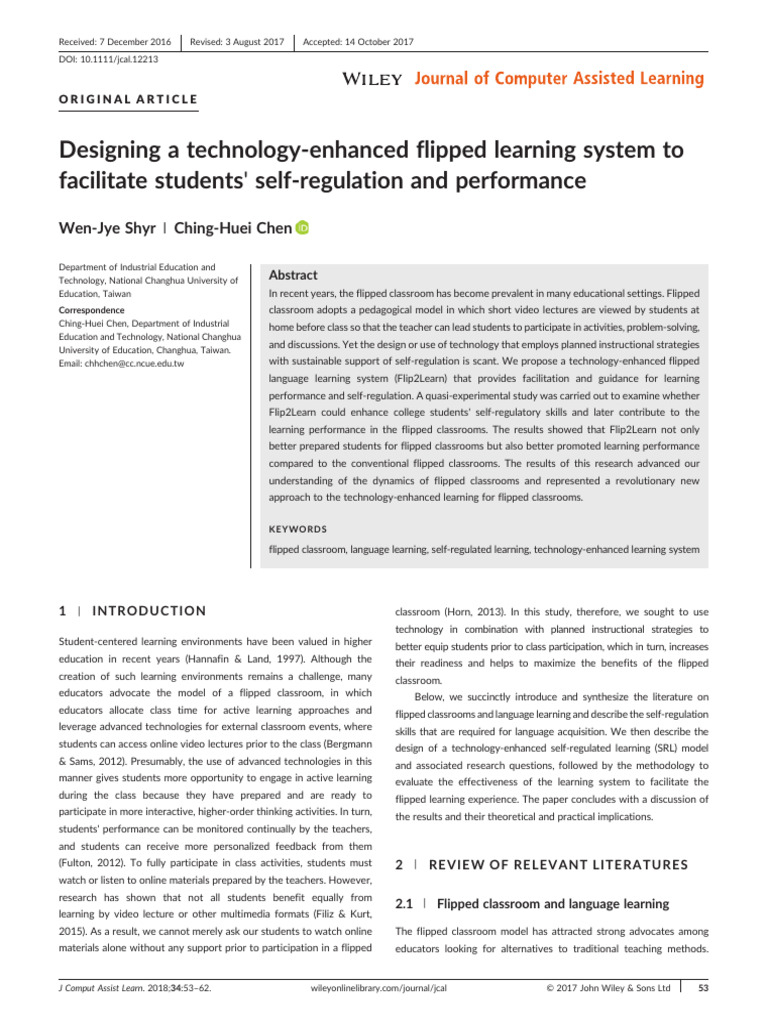 Computer Assisted Learning - 2017 - Shyr - Designing A Technology ...