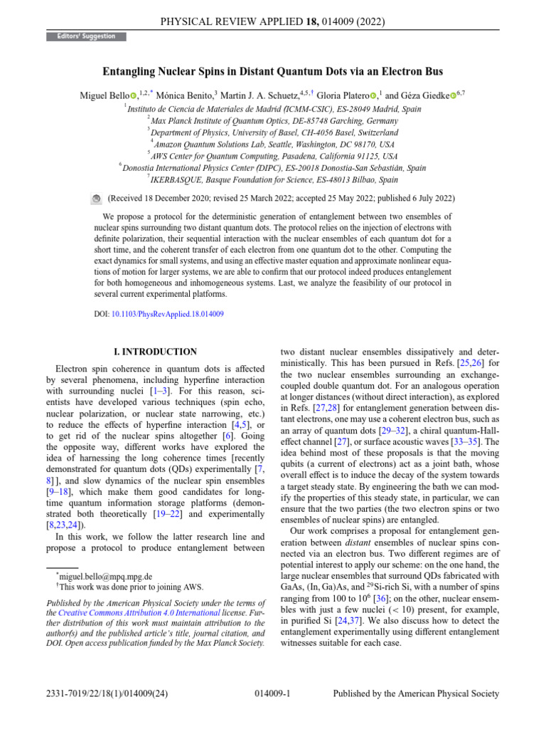 PhysRevApplied 18 014009 | PDF | Quantum Entanglement | Electron