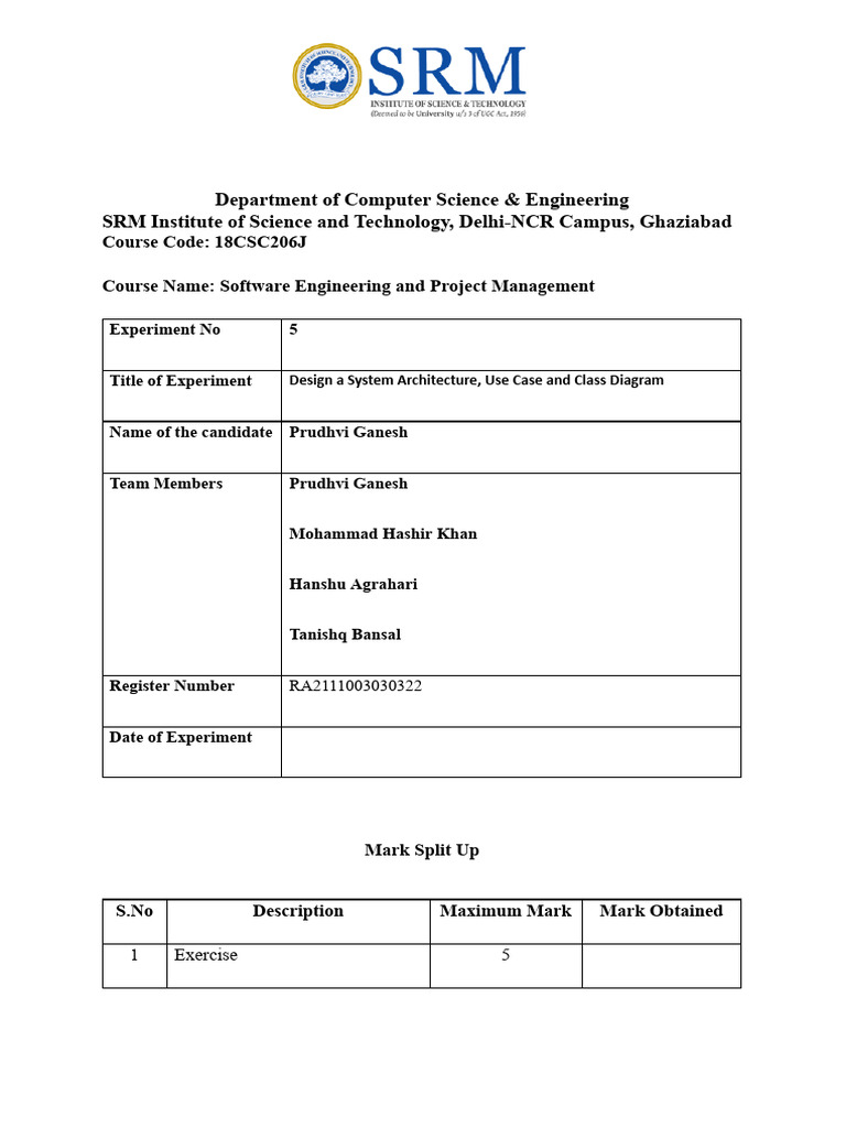18CSC206J SEPM Ex 5. | PDF | Software Development | Computing