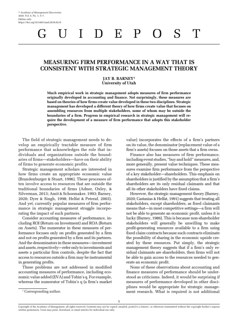 Measuring Firm Performance Strategically | PDF | Strategic Management ...