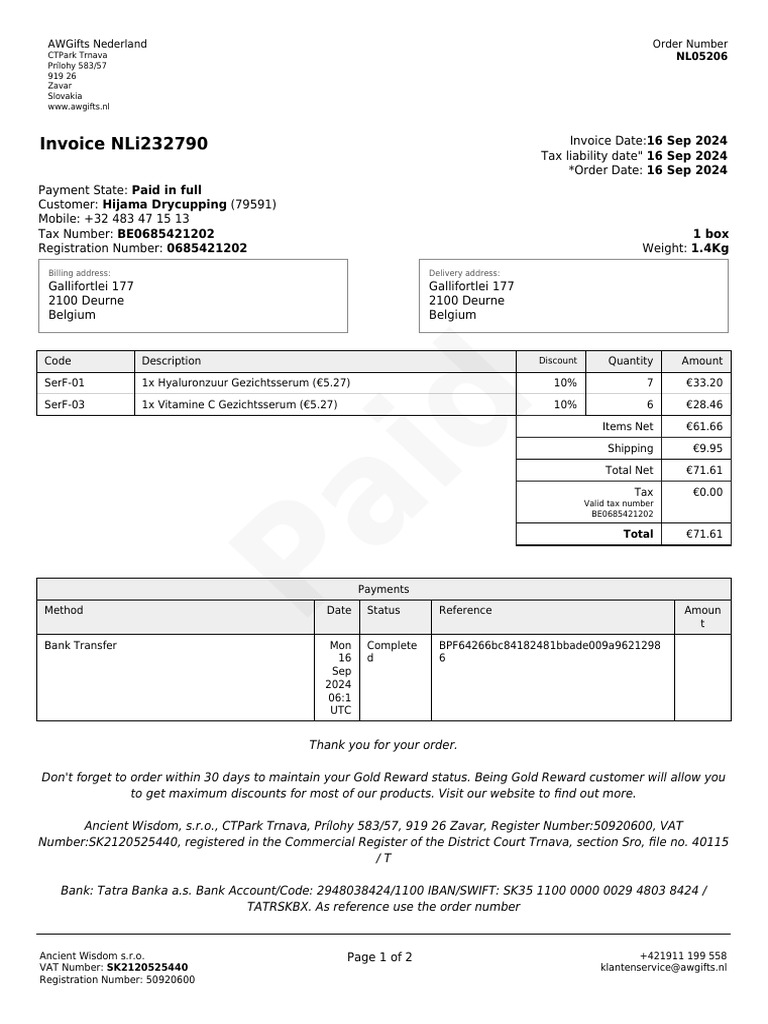 NLi 232790 | PDF | Invoice | Value Added Tax