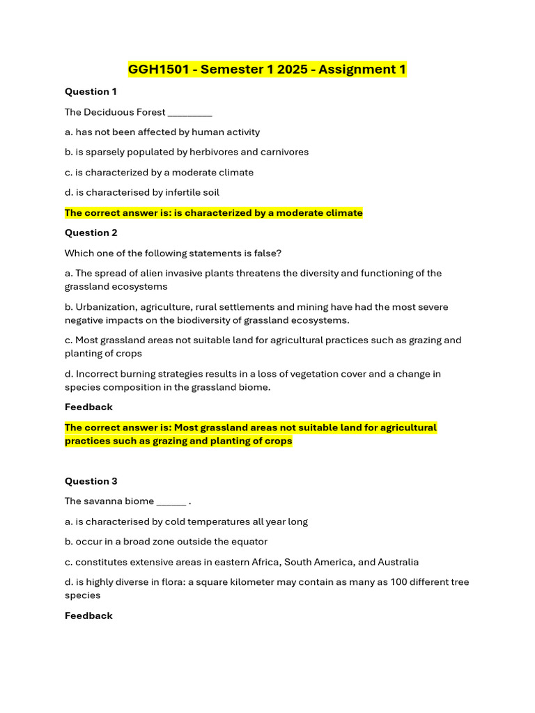 GGH1501 - Semester 1 2025 - Assignment 1 | PDF | Grassland | Ecosystem