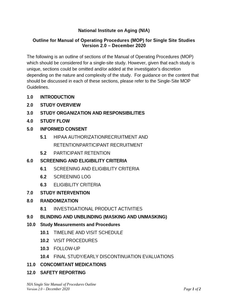 Manual of Procedures (MOP) Outline Single-Site 0 | PDF | Health Care ...