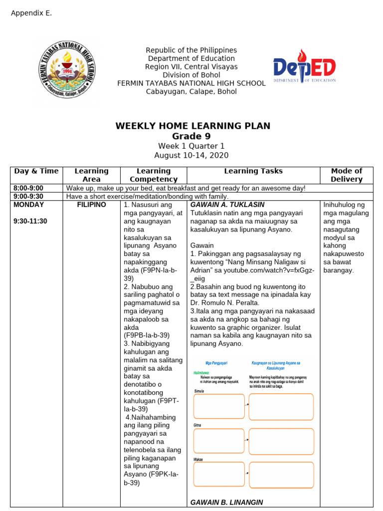 Weekly Home Learning Plan | PDF