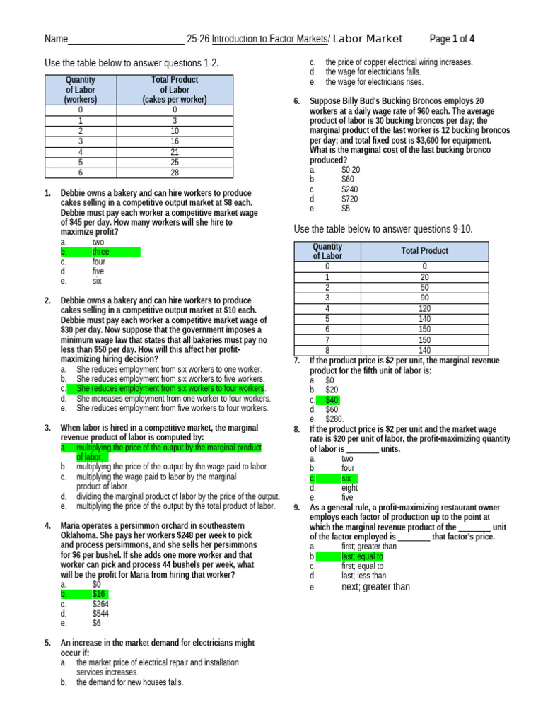 25-26 Introduction To Factor Markets Labor Market Answers | PDF ...