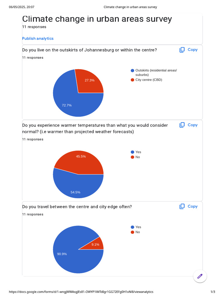 Climate Change in Urban Areas Survey | PDF | Climate Change | Physical ...