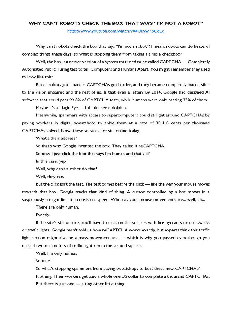 Transcript Why Can't Robots Check The Box That Says 