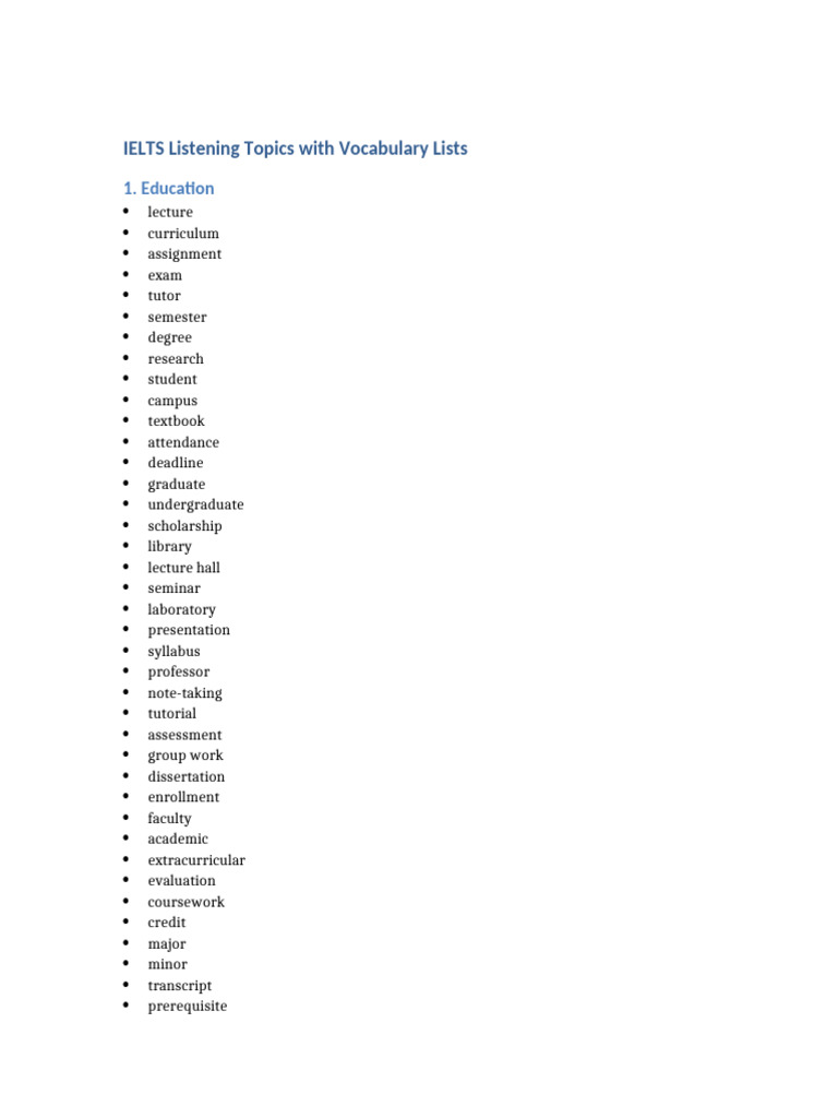 IELTS Listening Vocabulary Guide | PDF | Information | Infection
