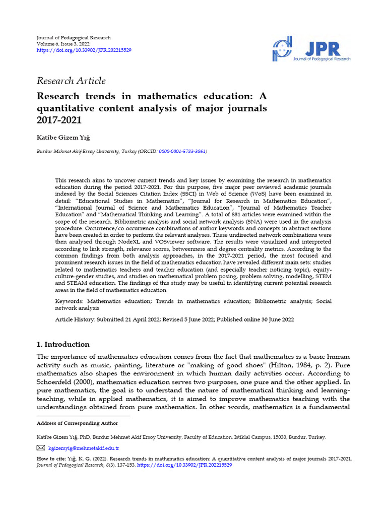 Trends in Mathematics Education Research | PDF | Mathematics | Analysis