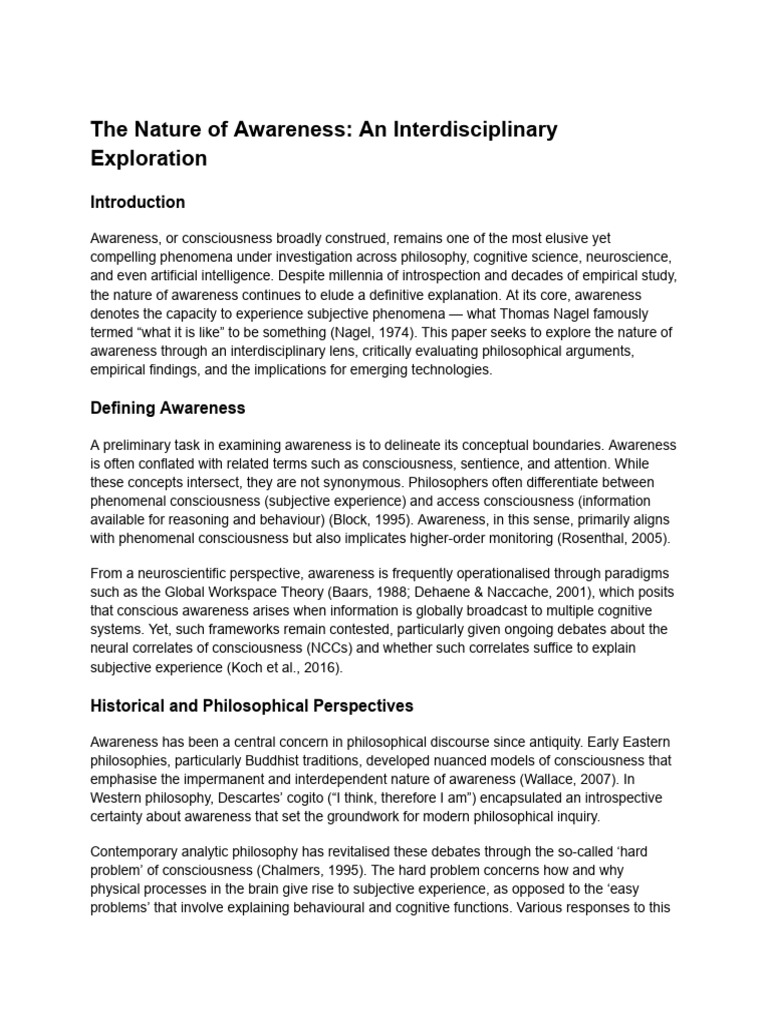 Interdisciplinary Insights on Awareness | PDF | Consciousness | Awareness