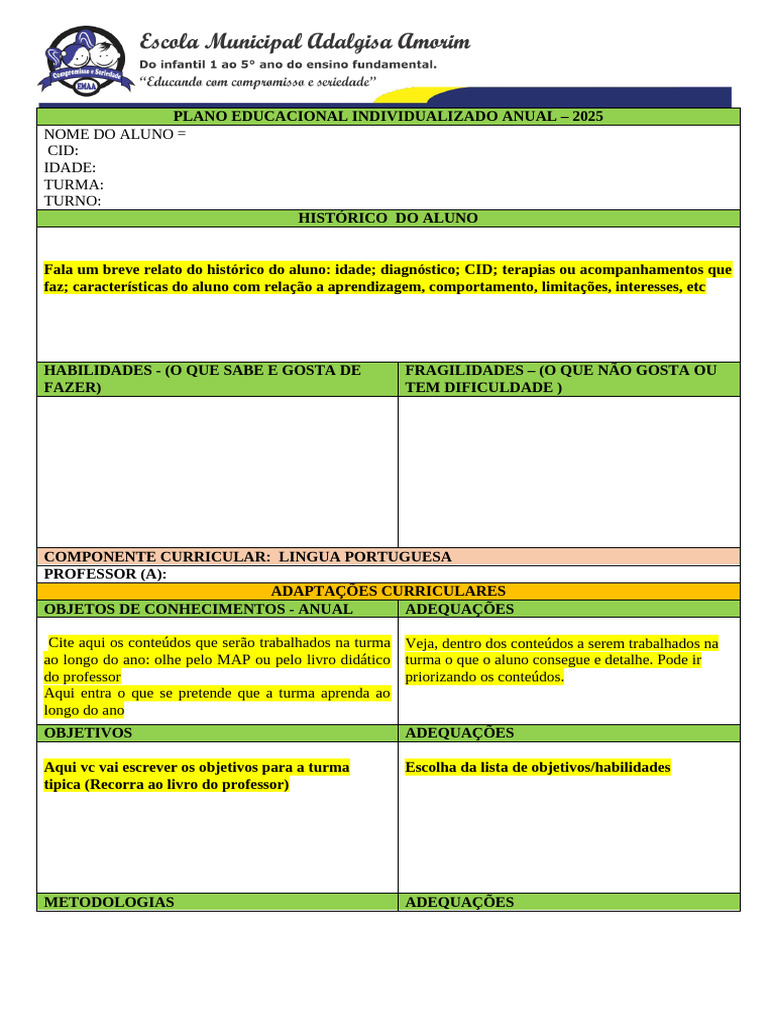 Plano Educacional Individualizado 2025 | PDF | Comentários | Aprendizado