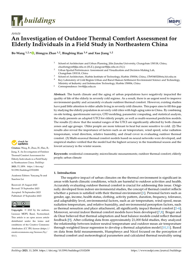 Outdoor Thermal Comfort for Elderly in China | PDF | Simulation ...