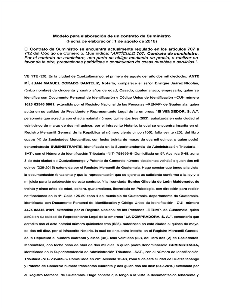 Modelo de Contrato de Suministro | PDF | Guatemala | Los consumidores