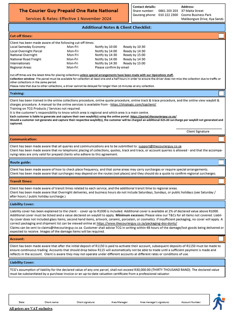 Courier Guy Rates and Cut-off Times | PDF | Fee | Value Added Tax
