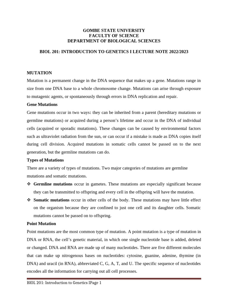 Understanding Genetic Mutations | PDF | Zygosity | Allele