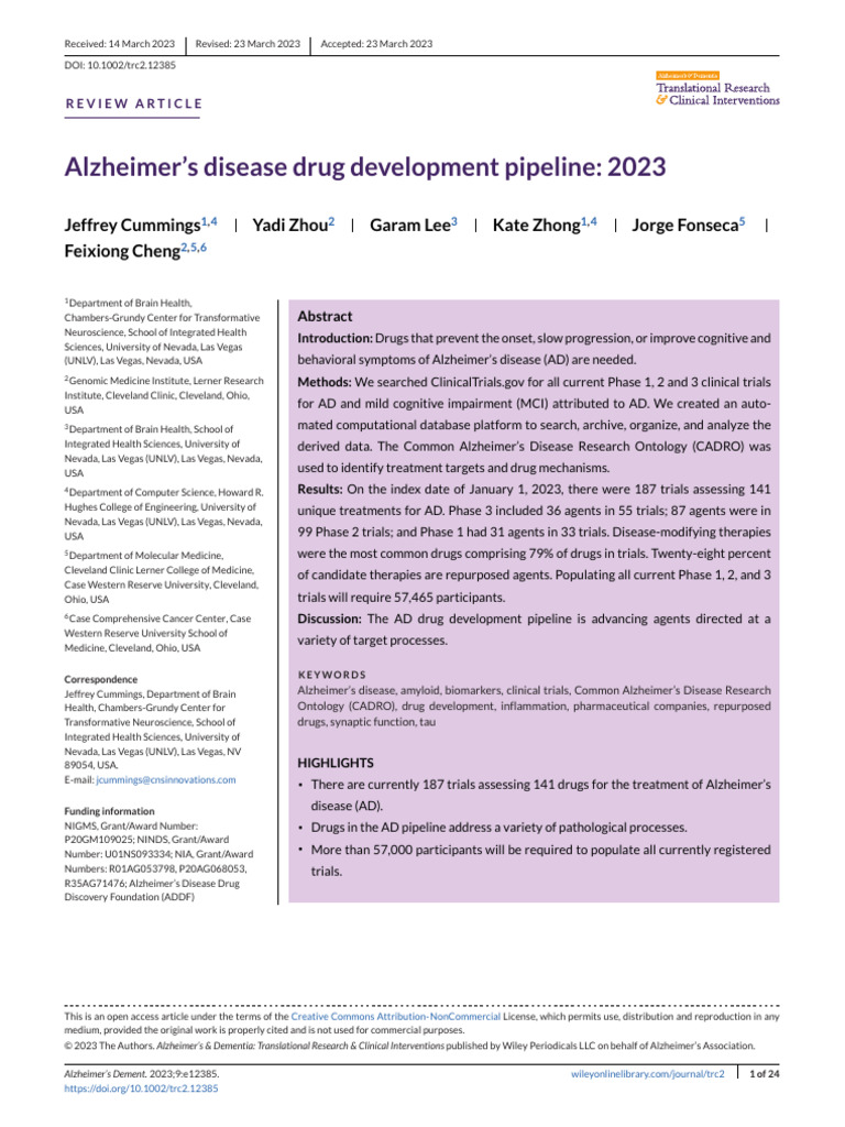 2023 Alzheimer's Drug Development Overview | PDF | Alzheimer's Disease ...