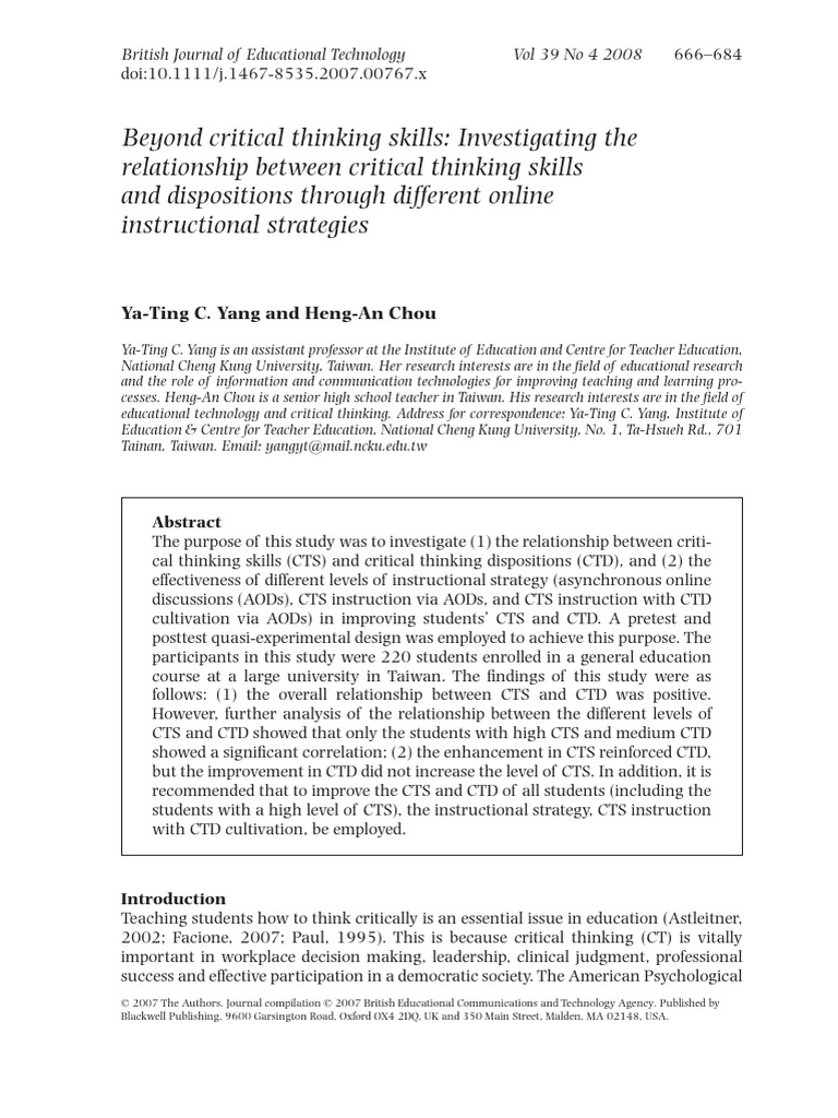 Critical Thinking Skills and Dispositions in Online Learning | PDF ...