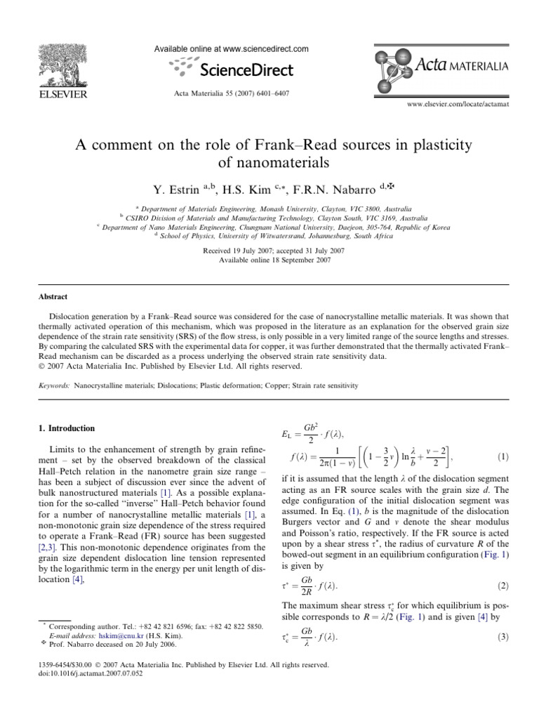 Frank Read | PDF | Dislocation | Continuum Mechanics