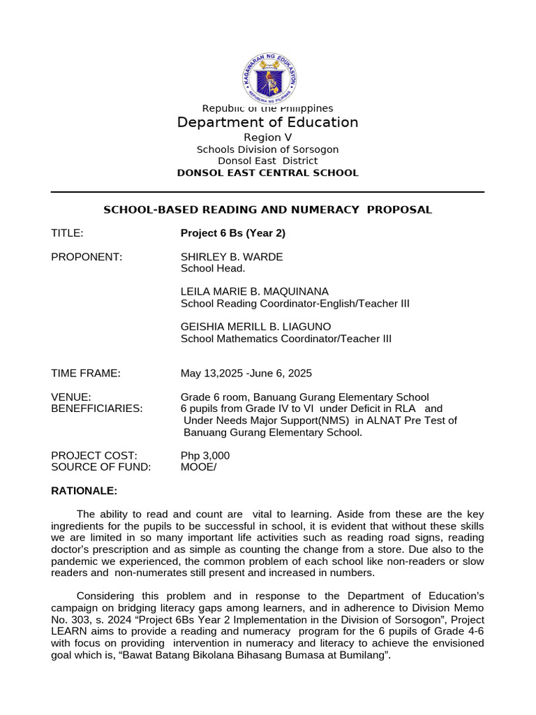 Numeracy and Literacy Summer Reading Proposal-BGES 2025 | PDF ...