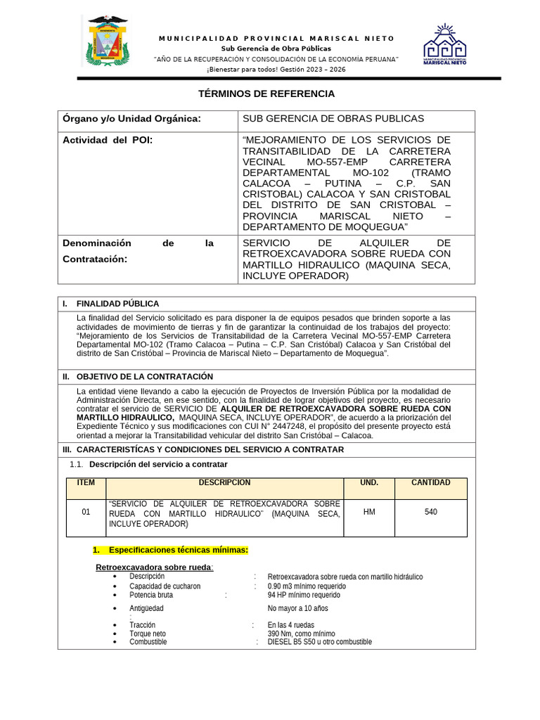 Alquiler de Retroexcavadora para Obras | PDF | Perú | Multa (pena)