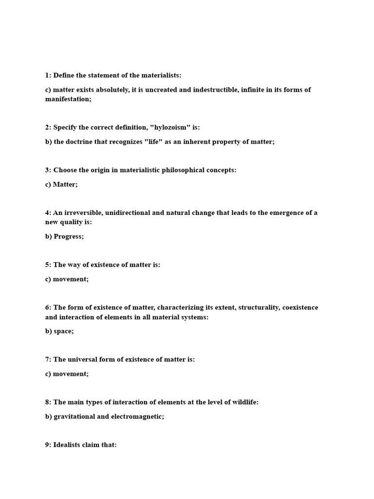 Philosophy Answers Sheet | PDF | Existence | Matter