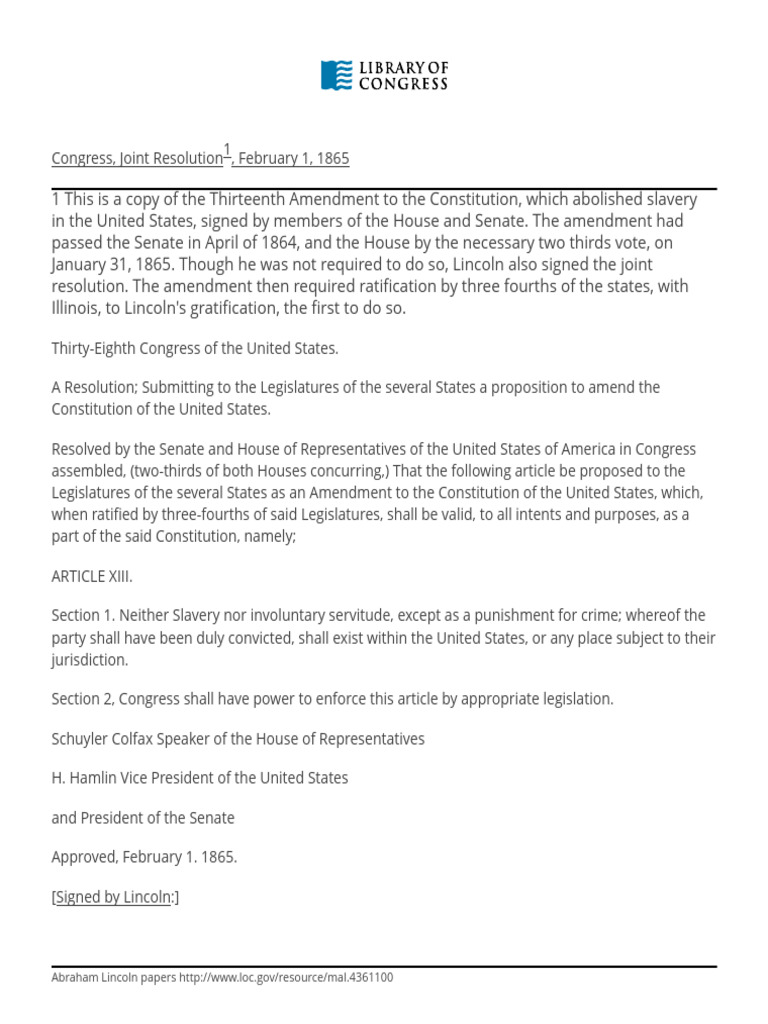 Thirteenth Amendment Document Signed | PDF