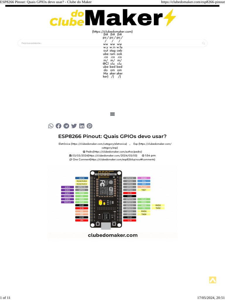 Pinout e GPIOs do ESP8266 | PDF | Inicialização (informática) | Diodo ...