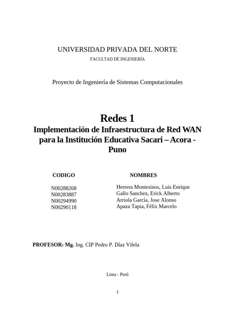 Upn Informe Final Redes | PDF | Red de computadoras | Modelo osi