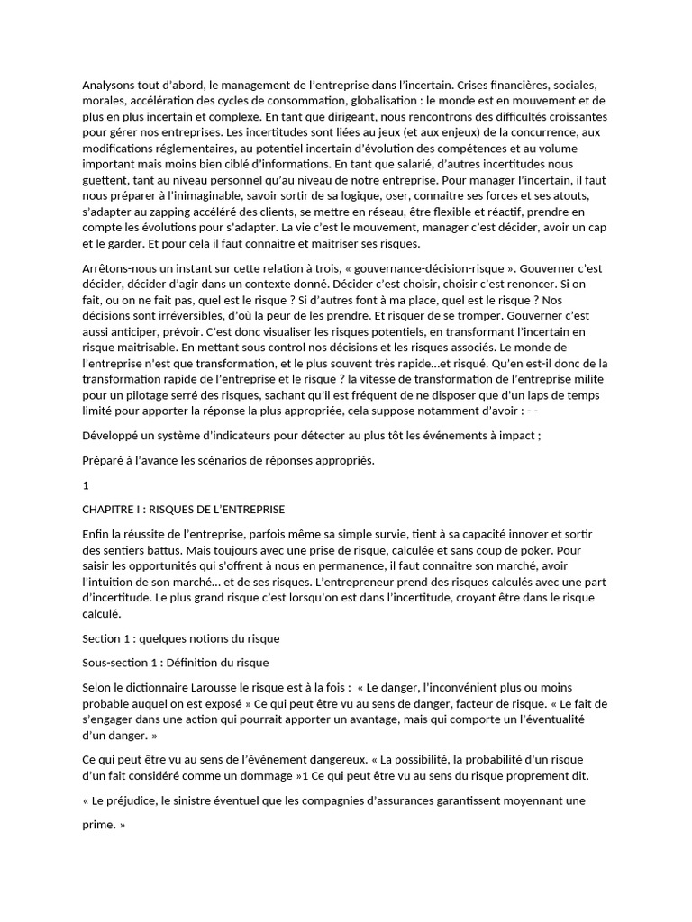 Management des Risques en Entreprise | PDF | Risque | Gestion des risques