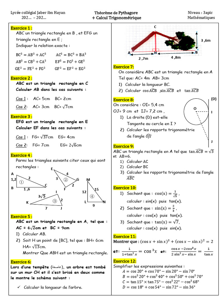 Exercices de Mathématiques sur les Triangles | PDF | Triangle | Formes ...