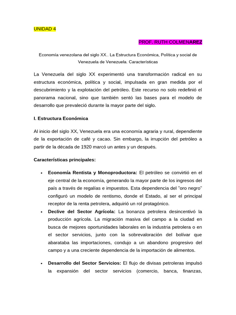 Transformación Económica y Social de Venezuela en el Siglo XX | PDF ...