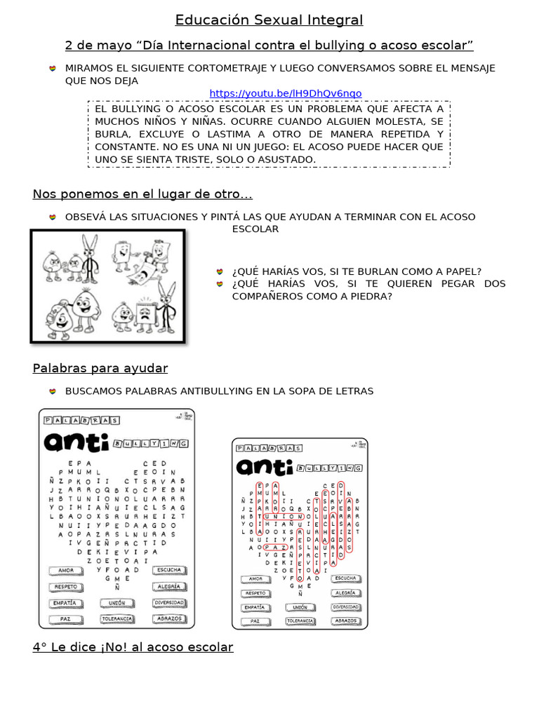 Actividades contra el acoso escolar | PDF
