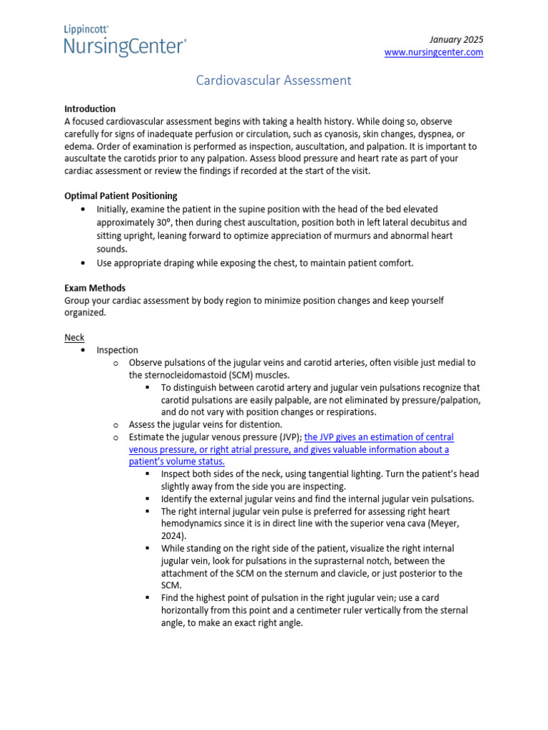 Focused Cardiovascular Assessment Guide | PDF | Pulse | Heart