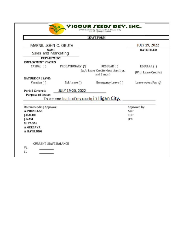 Leave Form | PDF