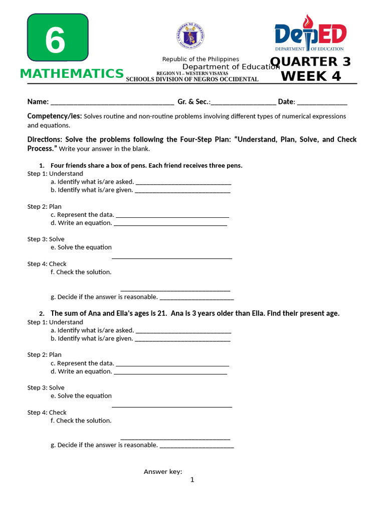 Math Problem-Solving Worksheet | PDF | Equations | Mathematical Objects