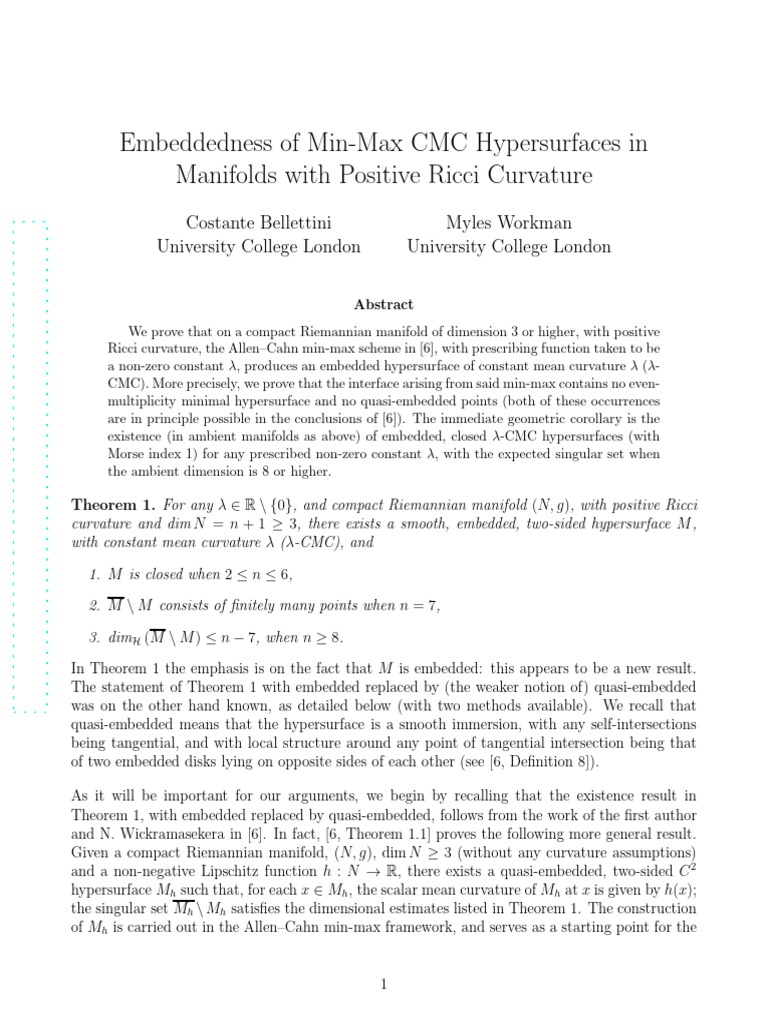 Embeddedness of Min-Max CMC Hypersurfaces in Manifolds With Positive ...