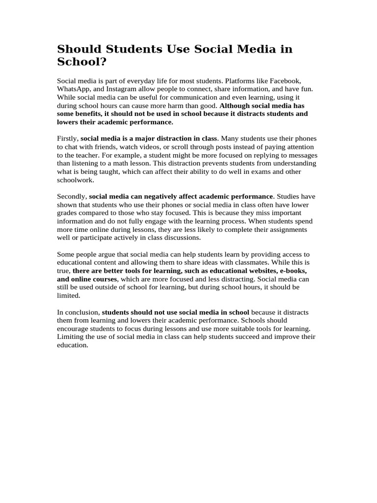 Should Students Use Social Media in School | PDF