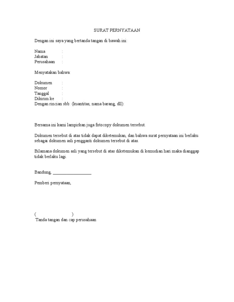 10 Contoh Surat Pernyataan Untuk Berbagai Keperluan File Doc