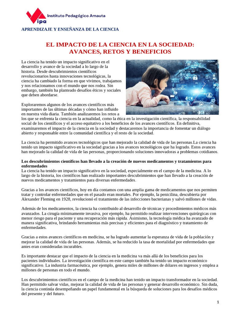El Impacto de La Ciencia en La Sociedad | PDF | Sustentabilidad | Sociedad