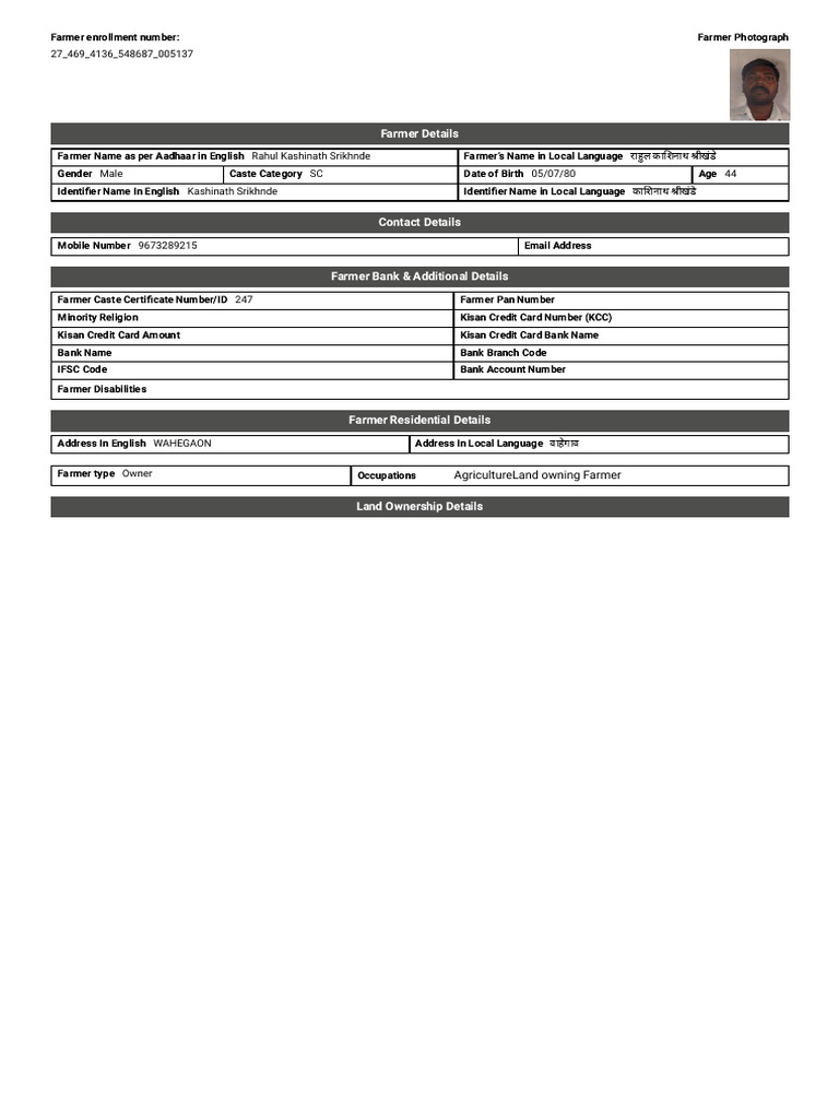 Farmer Registry Enrollement Data | PDF