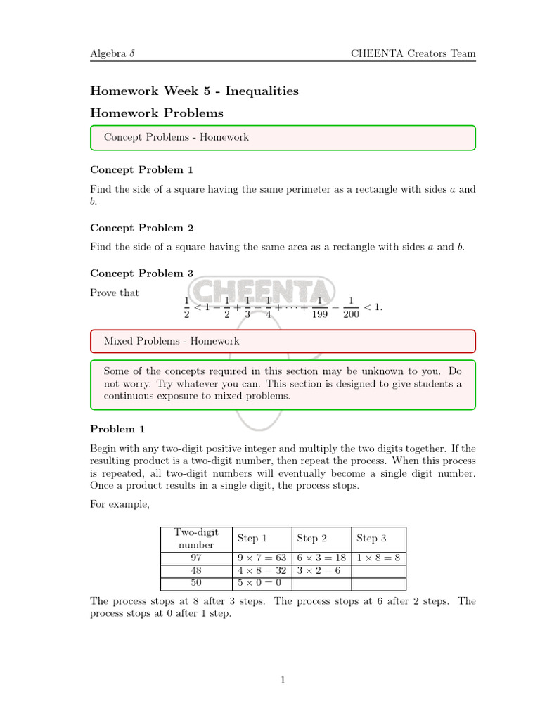 Algebra Homework: Inequalities & Problems | PDF | Mathematical Concepts ...