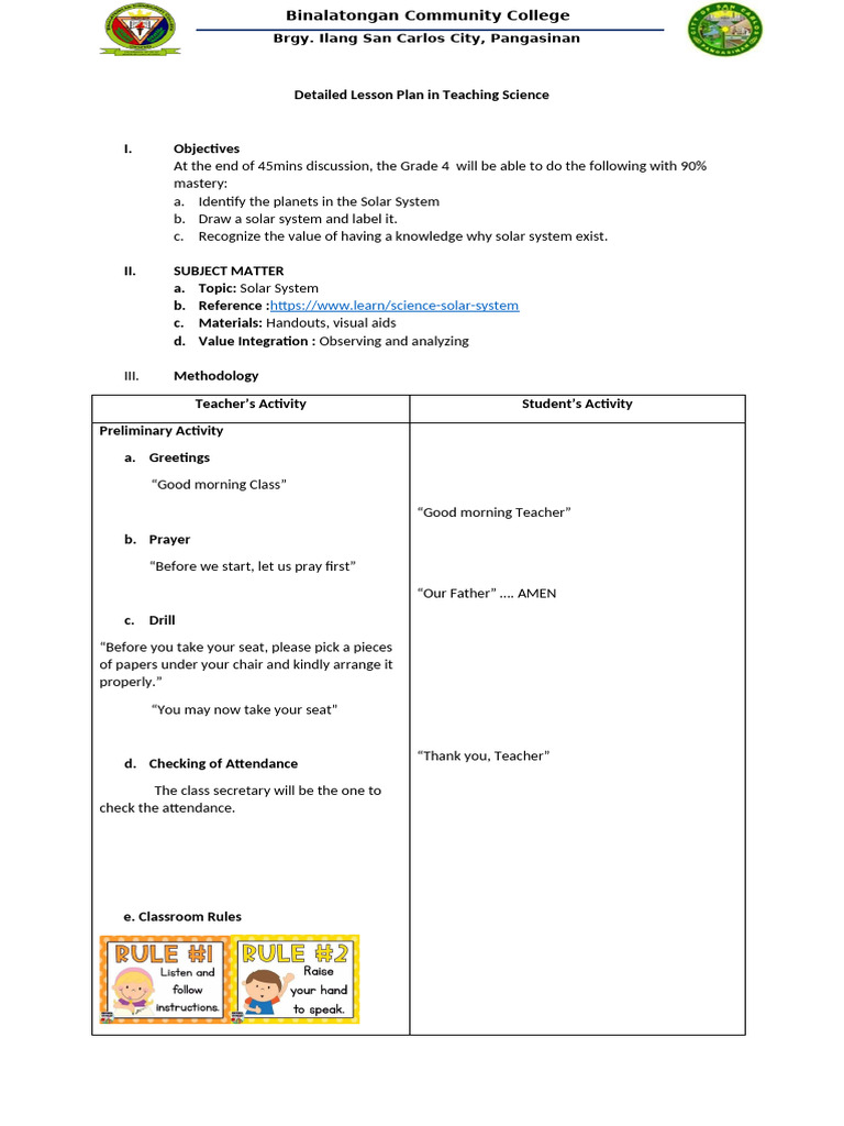 Grade 4 Solar System Lesson Plan | PDF | Planets | Solar System
