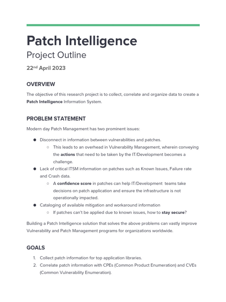 Patch Intelligence - Project Overview | PDF | Computing | Information ...