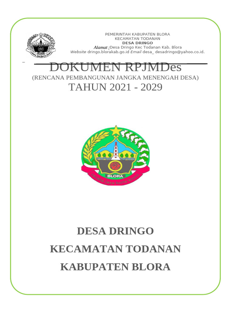 RPJMDes Dringo 2021-2029: Rencana Pembangunan | PDF