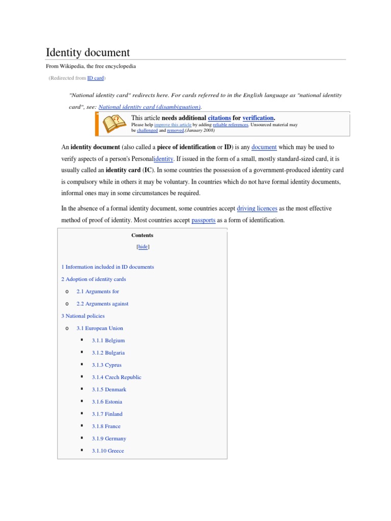 Overview of Identity Documents Worldwide | PDF | Identity Document ...
